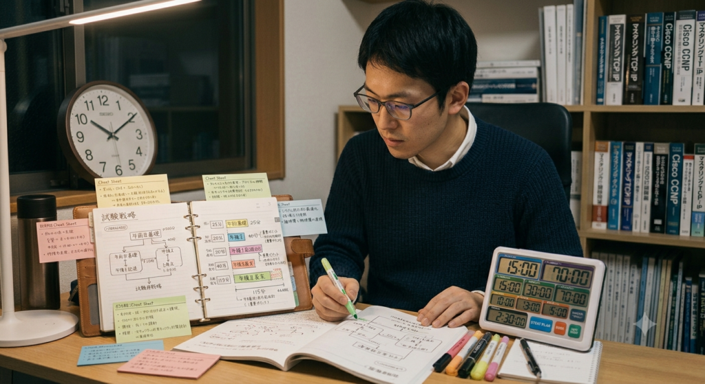 ノートに付箋を貼って細かい項目ごとに時間配分を計画している
